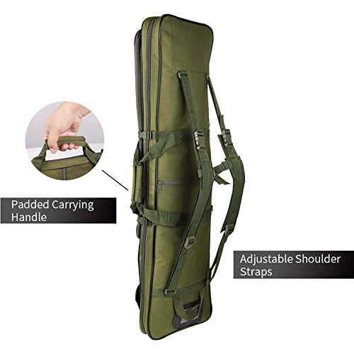 Luvodi Tactical Rifle Soft Case Padded with Backpack Straps 3 Pouch, 2 Zipper Pocket, 1 Short Gun Pistol Storage Holder 48 inch Military Survival Trekking Hiking Fishing Rod Bag - Thumbnail 2