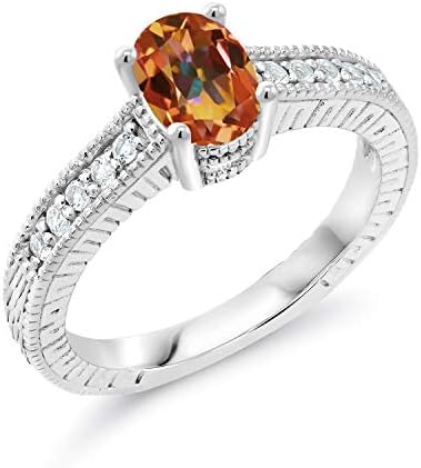 Gem Stone King 1 Ct Oval Ecstasy Mystic Topaz White Topaz 925 Sterling Silver Engagement Ring Size 5 Clothing Shoes Jewelry