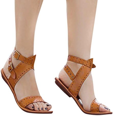 AIMTOPPY HOT Sale, Summer Women's Flat Cut Out Toe Buckle Sandals Roman Shoes Sandals (US:6.5, Yellow)