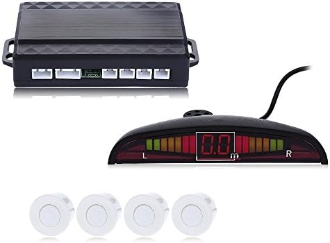Car Auto LED Display Reverse Backup Radar System Buzzing Sound Warning with 4 Parking Sensors (WHITE)