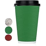 Disposable Hot Coffee Insulated Cups By Golden Spoon – 50 Pack Set Complete With Lids – Stylish Contemporary Ripple Design - Perfect For Take Away Coffee Shops And Bars (16 oz, Green)