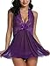 Avidlove Women Lingerie Halter Babydoll Double Bowknot Chemise Purple L
