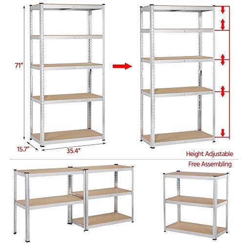 Yaheetech Heavy Duty Metal Garage Shelving Utility Storage Rack Adjustable Boltless 5Shelf