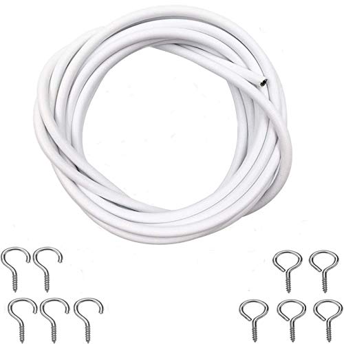 iPEAK Curtain Wire Net Curtain Wire Cord Cable with Hooks and Eyes, White (5 Meter)