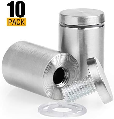 Eliseo 1" Dia x 1-5/8" Ln Store Sign Holders Screws Wall Mount Hardware Advertising Glass Standoff Nail,Stainless Steel Brushed Nickel Finish 10 Pcs