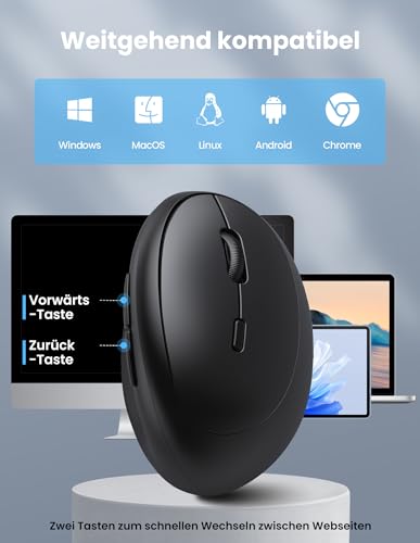 TECKNET Ergonomic Mouse, Bluetooth, Rechargeable Mouse Wireless with 3 Devices (BT 5.0/3.0 + 2.4G), 6 Buttons, 4800 DPI Quiet Vertical Wireless Mouse for Laptop, Computer, iPad, Mac, Windows