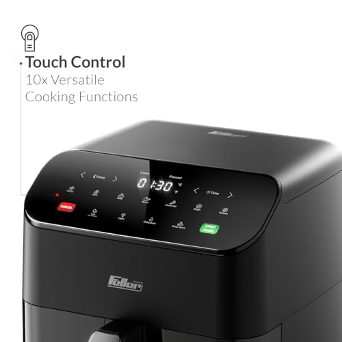 Feller Germany Air Fryer 1800 W, Large 7L Cap., Xcyclone-Tech, 4x Non-Stick Ceramic Coating, 10 Cooking Functions, Touch Panel, Cool-Touch+Interior Lightning, AFR700, 2Y Guarantee-UAE Version (Black)