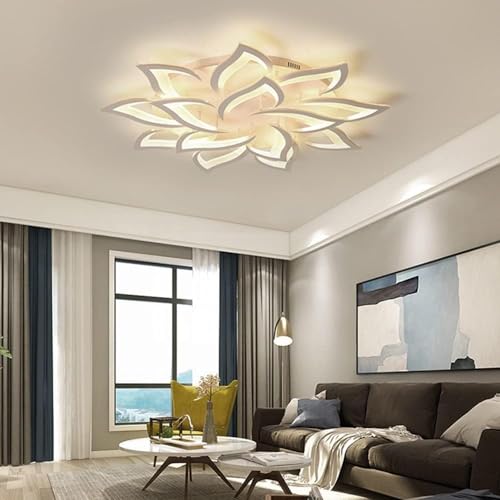 MOUNM LED Ceiling Light Dimmable 3000K-6000K, Creative Petal Chandelier Living Room 84W 8400lm, Bedroom Chandelier Acrylic Panel, Modern Chandeliers 14Lights