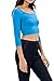 Womens Trendy Solid Color Basic Scooped Neck and Back Crop Top 3/4 Sleeve Turquoise Medium