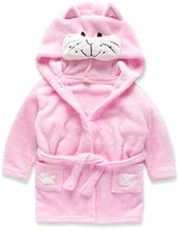 Fleece Bathrobe Unisex Kids Robe Pajamas Cute Animal Style Sleepwear (Cute Cat, 120CM)