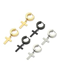 Ogemluv Stainless Steel Dangling Cross Earrings for Men Women