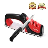 Knife Sharpener, Pasito 3-Stage Sharpening Tool With Diamond, Coarse-Tungsten & Fine Ceramic Slots (Red)