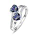 Merthus 6x6mm Heart Shape Simulated Mystic Rainbow Topaz 925 Sterling Silver Double Heart Promise Ring for Women