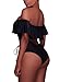 EVALESS Women's Lace Up Front Monokini Ruffle Off The Shoulder Push Up One Piece Bathing Suits Swimsuits Large Black