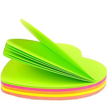 Colorful Sticky Notes, 3 Inch x 3 Inch, Heart Shape, Fluorescent Color Collection,100 Sheets Per Pad Pack of 6 Pads