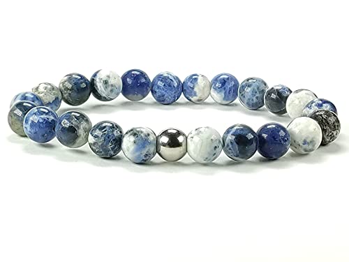 ZILALI Crystal Gemstone Beaded Bracelet, Natural 8mm Stone Bracelet for Women or Men Reiki Chakra Crystal Healing Bracelet for Gift Natural Blue Sodalite