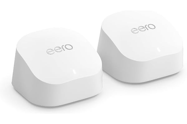 Amazon eero 6+ mesh wifi system with 1 month free eero Business (auto-renews annually) - Coverage up to 3,000 sq. ft., Connect 75+ devices, 2-pack