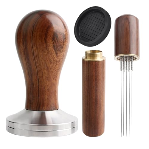 Piymnys Coffee Tamper 51mm, Wdt Tool with 6 0.4mm Thick Stainless Steel Espresso Needle, Espresso Tamper Barista Set for Cafes and Coffee Lovers