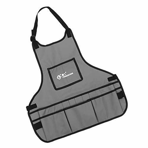 Dolity Water Resistant Oxford Carpenters Joiner Workshop Work Apron With 13 Pockets - Grey