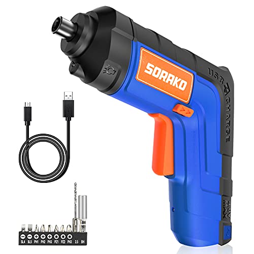 Akkuschrauber 3.6V, SORAKO 6N·m Drehmoment 2000mAh Li-Ion-Akku, 180RPM und USB-Ladekabel, Magnet Spindelarretierung mit…
