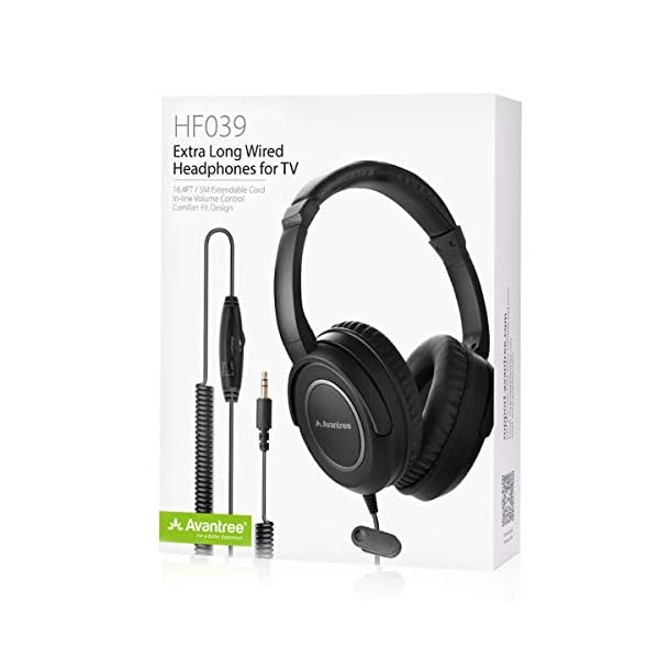 Avantree-HF039-Long-Coiled-Cord-Headphones-for-TV-164-Feet-5M-Extended-Range-Cable-Over-ear-Headphones-35mm-Audio-Output-Stereo-Sound-Headphones-with-Spiral-Coil-Wire-In-line-Volume-Control Avantree HF039 Long Coiled Cord Headphones for TV, 16.4 Feet / 5M Extended Range Cable, Over-ear Headphones, 3.5mm Audio…