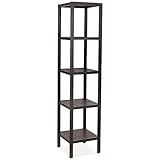 HOMFA Bamboo Bathroom Shelf 5-Tier Tower Free Standing Rack Multifunctional Storage Organizer(Retro Color)