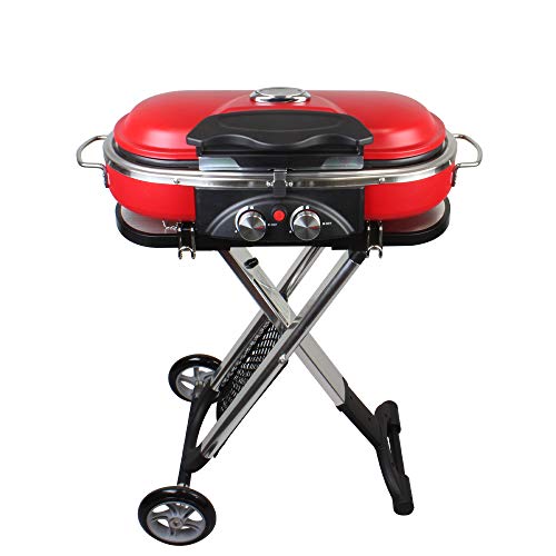 Mototeks, Inc. Portable BBQ Grill Propane Matchless Lighting Foldable CART for Camping Outdoor (Red)