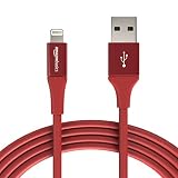 AmazonBasics USB A Cable with Lightning Connector, Premium Collection, MFi Certified iPhone Charger, 10 Foot, Red