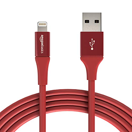 AmazonBasics USB A Cable with Lightning Connector, Premium Collection, MFi Certified iPhone Charger, 10 Foot, Red