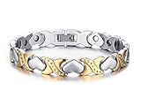 Womens Love Heart Magnetic Therapy Stainless Steel Link Bracelet in Fine Gift Box, Gold Plated