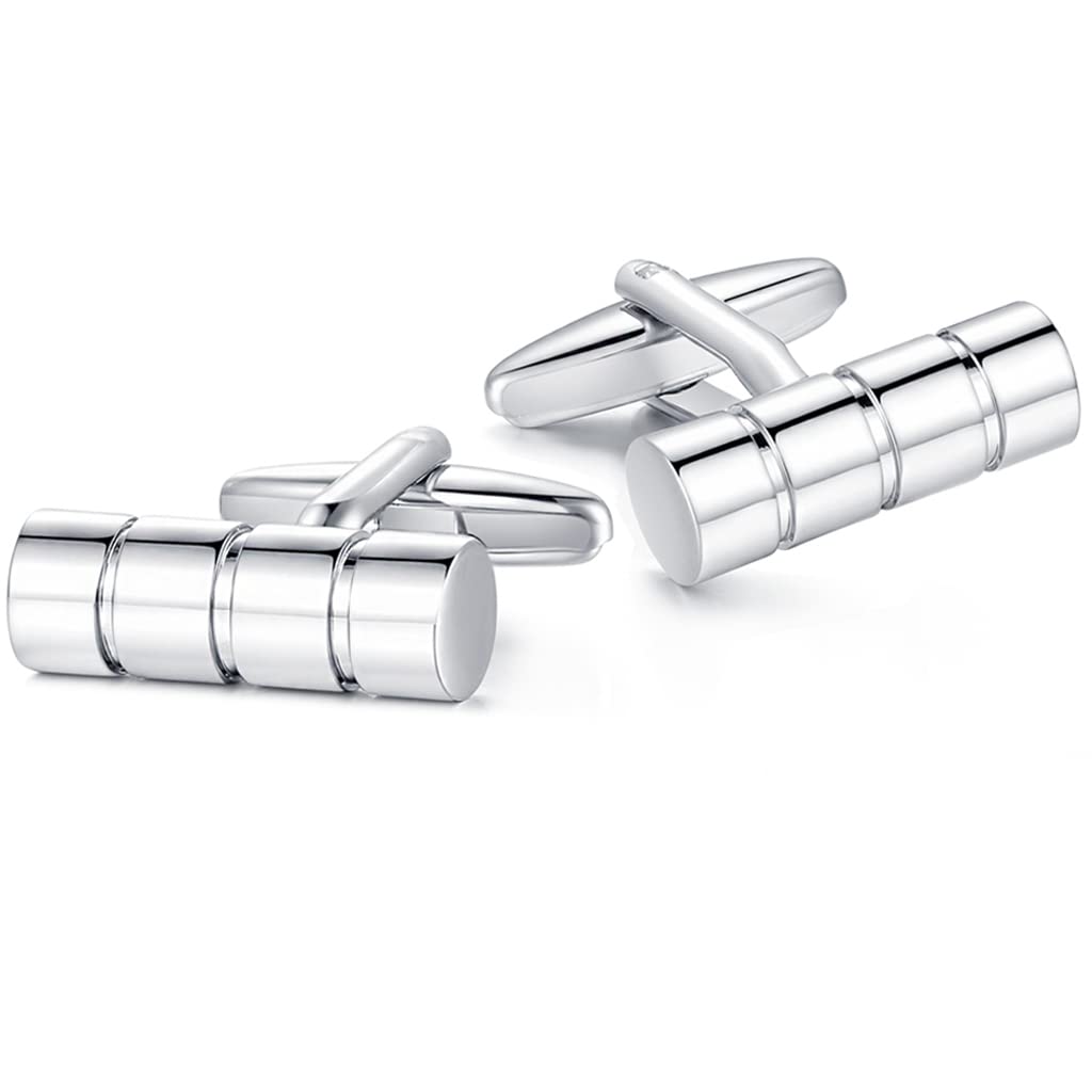 HONEY BEAR Cylinder Cufflinks for Mens, Stainless Steel, for Business Wedding Gift(Silver) …
