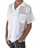Men's White Shirt Light Weight 100% Cotton Button Shirt Thai Hippie Beach Yoga Top (Medium)