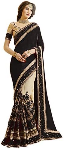 Panash Trends Women's Heavy Embroidery Work Satin Chiffon Net Saree
