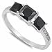 Oxford Diamond Co 3 Stone Princess Cut Simulated Black Onyx .925 Sterling Silver Ring Size 8
