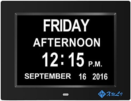 Day Clock-Upgrade XULI Digital Alarm Clock The Original Memory Loss Digital Calendar Day Clock with Extra Large Non-Abbreviated Day &amp; Month(Black)