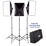 Fovitec StudioPRO 3000 Watt Photography Continuous Output Light - Three 20" x 28" Softbox Lighting Kit for Portrait, Photo, and Video Studio With Light Stand and Daylight Bulbs