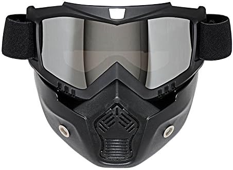 New Modular Mask Detachable Goggles And Mouth Filter Perfect for Open Face Motorcycle Half Helmet or Vintage Helmets (Silver)