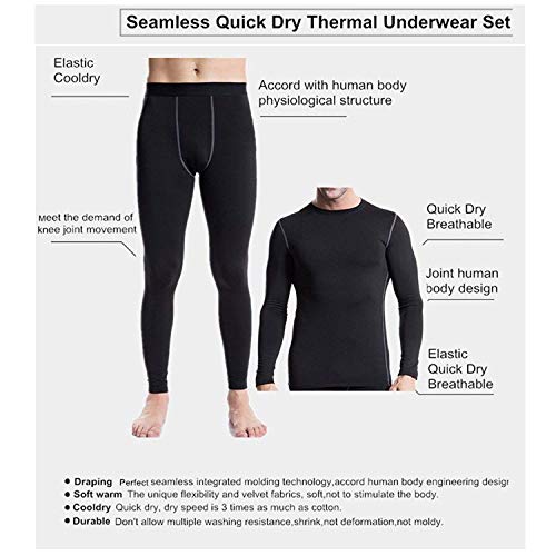 Men's Thermal Underwear Set Compression Lightweight Wicking Fleece Lined Long Johns M Black