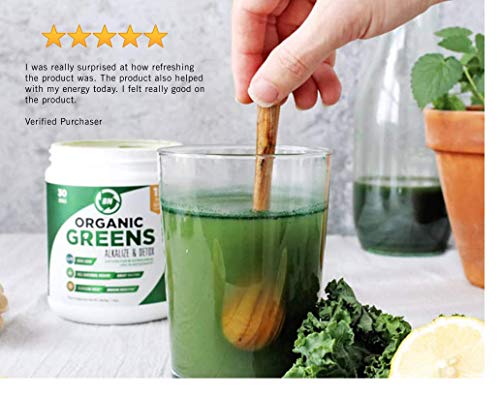 Organic Greens Powder - All Natural Superfoods Veggie Powder - Potent Superfoods for Detox and Immune Health Benefits - Includes Spirulina, Matcha Green Tea, and Ashwaganda - USDA Organic - Non-GMO