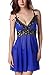 LOVEDATE Women's Sexy Lingerie Lace Babydoll Mesh Chemises Strappy Sleepwear (Medium, Blue)