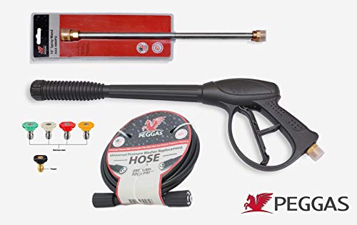 PEGGAS - Pressure Washer Spray Gun, 16" Pressure Washer Wand, Pressure Washer Tips & 25FT Replacement Hose - 3200 PSI - Power Washer Gun - Electric Pressure Washer Gun- Pressure Washer Accessories M22