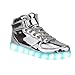 GreatJoy Fashion High Top LED Shoes Light Up Sneaker 7 Color Flashing/USB Charge/Halloween/Christmas/Thanksgiving Gift (8.5B(M) US-Women/ 7D(M) US-Men, Silver)