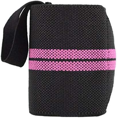 Ruijanjy Wrist Wraps Nylon Wrap Bracket Double Stripe Stretch Protection With Thumb Loops Wrist Support Braces for Men & Women Weight Lifting Xfit Powerlifting Strength Training - Black and Pink