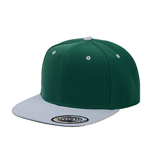 Blank Adjustable Flat Bill Plain Snapback Hats Caps (All Colors) (One Size, Kelly Green/White)