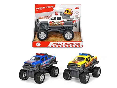Dickie Toys Rally Monster, Spielzeugauto mit Rückzugsmotor, Gummireifen, Federung, 3, Lieferung 1 Stück, blau, gelb oder weiß, zufällige Auswahl, 15 cm – Bild 6