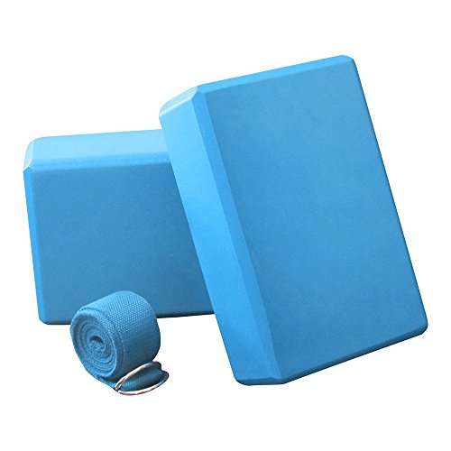 Anfire Yoga Block, Yoga Blocks 2 Pack & Strap - Balance & Flexibility Eva Foam Exercise Blocks