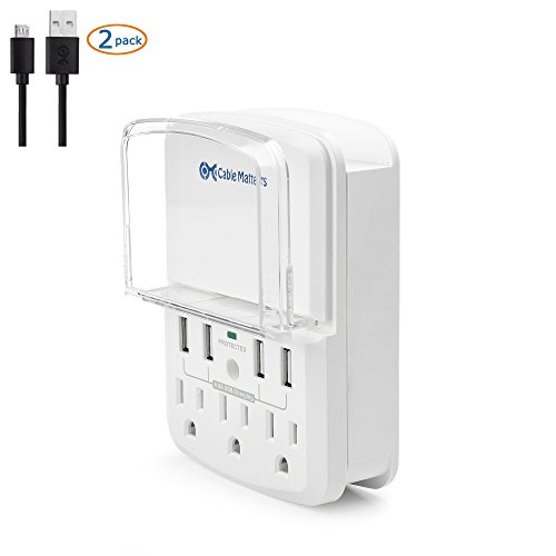Cable Matters 3 Outlet Wall Mount Surge Protector with USB 4 Ports 4.8