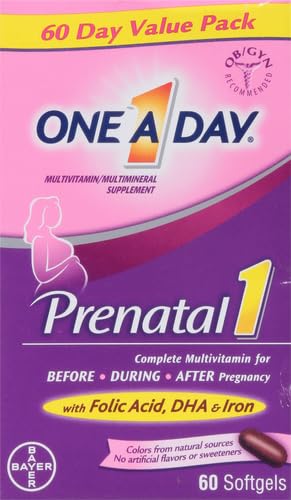 One A Day Women\'s Prenatal 1 Multivitamin Including Vitamin A, Vitamin C, Vitamin D, B6, B12, Iron, Omega-3 DHA & more, Tablet,Softgels, 60 Count - Supplement for Before, During, & Post Pregnancy