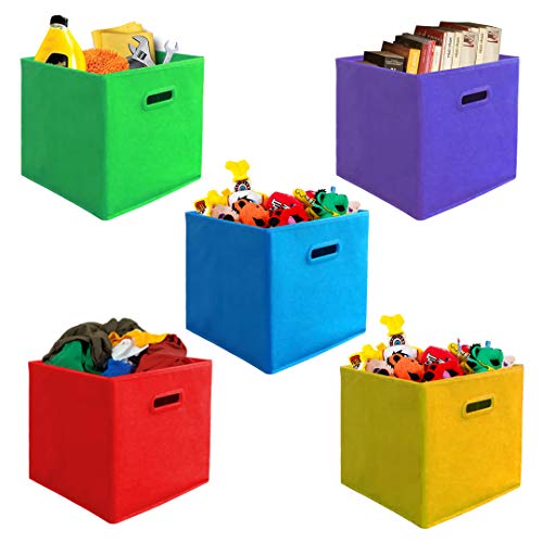 (10-Pack, Assorted Colors) Bright Colors Storage Bins with Plastic Handles, Containers, Boxes, Tote, Baskets| Collapsible Cubes Household Organization | Fresh Fabric & Cardboard,Nursery Office| Toys - Thumbnail 2