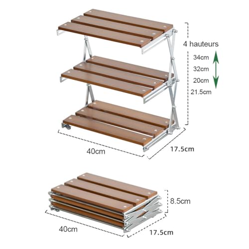 DFJLWKE Étagère à Épices Pliable 3 Niveaux- Acier Inoxydable 40cm | Organisateur de Placard-Hauteur Réglable-Bois de Noyer